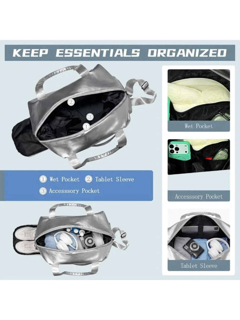 Expandable Travel Gym Duffel Bag with Shoe Compartment for Women & Men